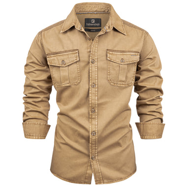 FALKENSTEJN Riccaldo Herren-Hemd - 100% Baumwolle – Vintage-Hemd Cargo-Hemd Langarm-Hemd für Männer