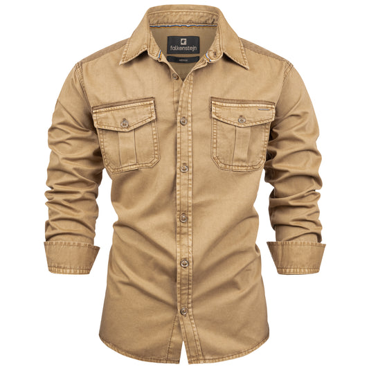 FALKENSTEJN Riccaldo Herren-Hemd - 100% Baumwolle – Vintage-Hemd Cargo-Hemd Langarm-Hemd für Männer
