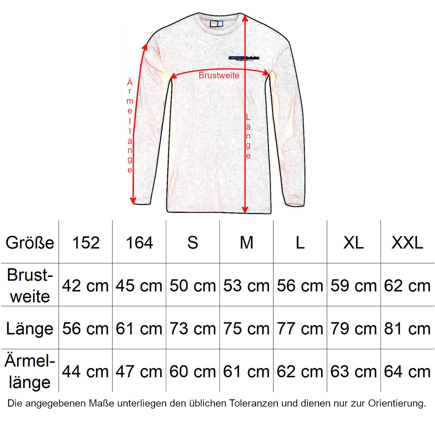 Oberbarnim Schulen Unisex Langarmshirt Größentabelle - City-Kaufhaus Herber GmbH