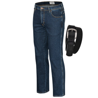 Wrangler Texas Stretchjeans W12133009 Darkstone mit braunem Gürtel - City-Kaufhaus Herber GmbH
