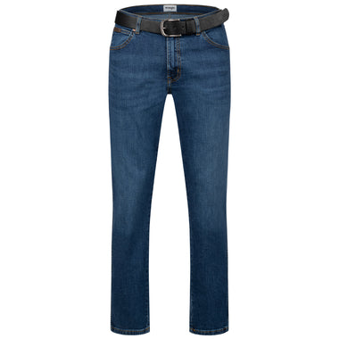 Wrangler Texas Stretchjeans W121KG163 Blue Nights mit braunem Gürtel - City-Kaufhaus Herber GmbH