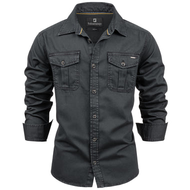 FALKENSTEJN Riccaldo Herren-Hemd - 100% Baumwolle – Vintage-Hemd Cargo-Hemd Langarm-Hemd für Männer