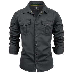 FALKENSTEJN Herrenhemd - Modell Riccaldo - 100% Baumwolle – Vintage Hemd Cargo Langarm-Hemd für Männer