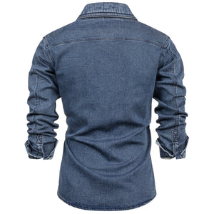 Indicode Herrenhemd - Modell Cash- 84% Baumwolle- Jeansoptik – Vintage Hemd Cargo Langarm
