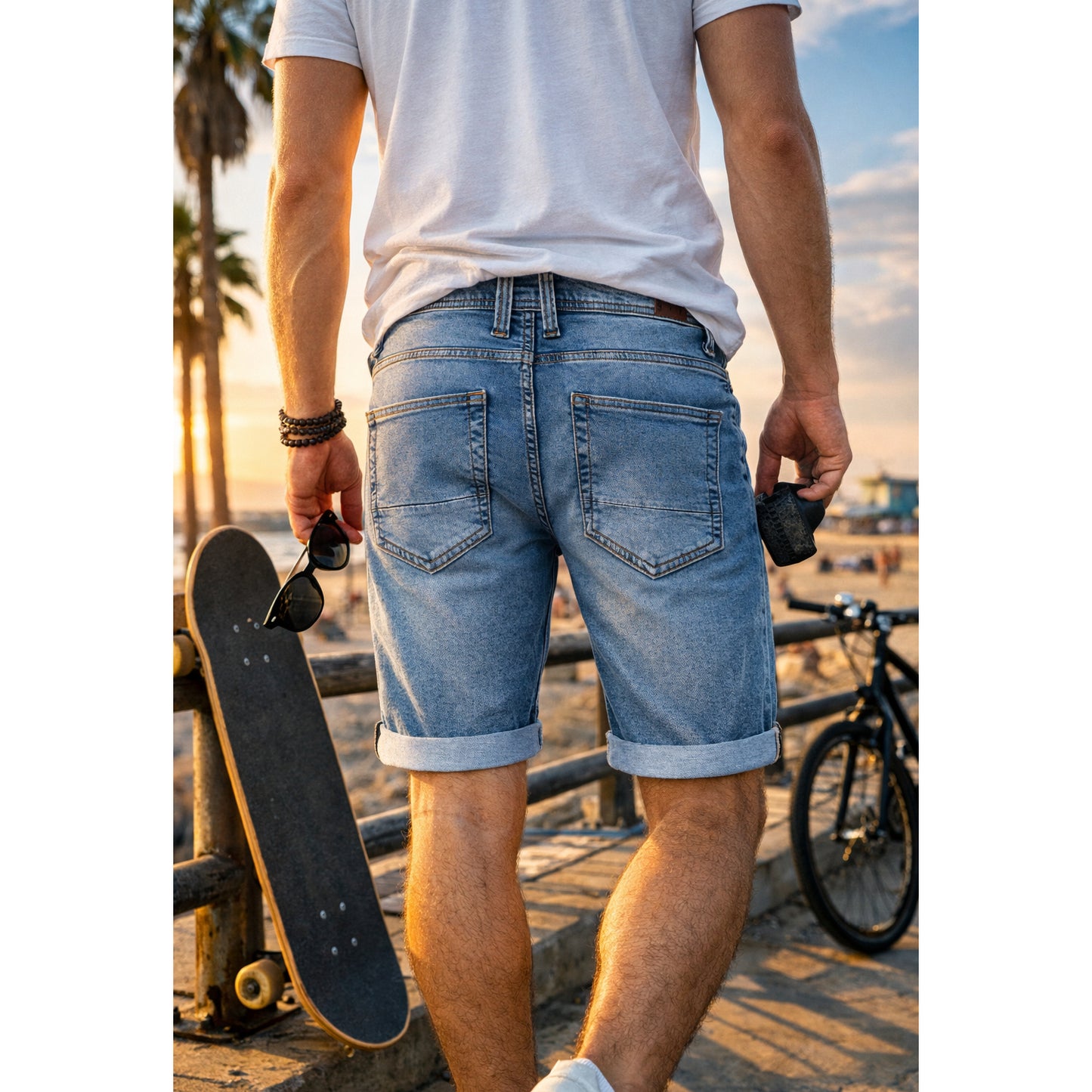 Falkenstejn Mads Jeansshorts salty bleach Rückansicht am Model - City-Kaufhaus Herber GmbH