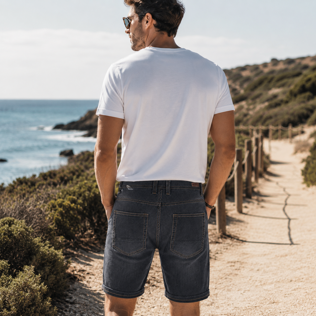 Falkenstejn Mads Jeansshorts black Rückansicht am Model - City-Kaufhaus Herber GmbH