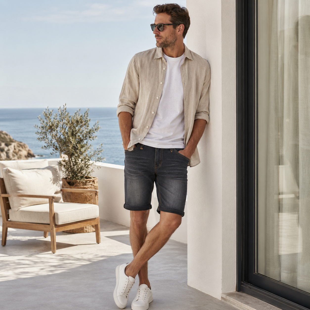 Falkenstejn Mads Jeansshorts black Vorderansicht am Model - City-Kaufhaus Herber GmbH