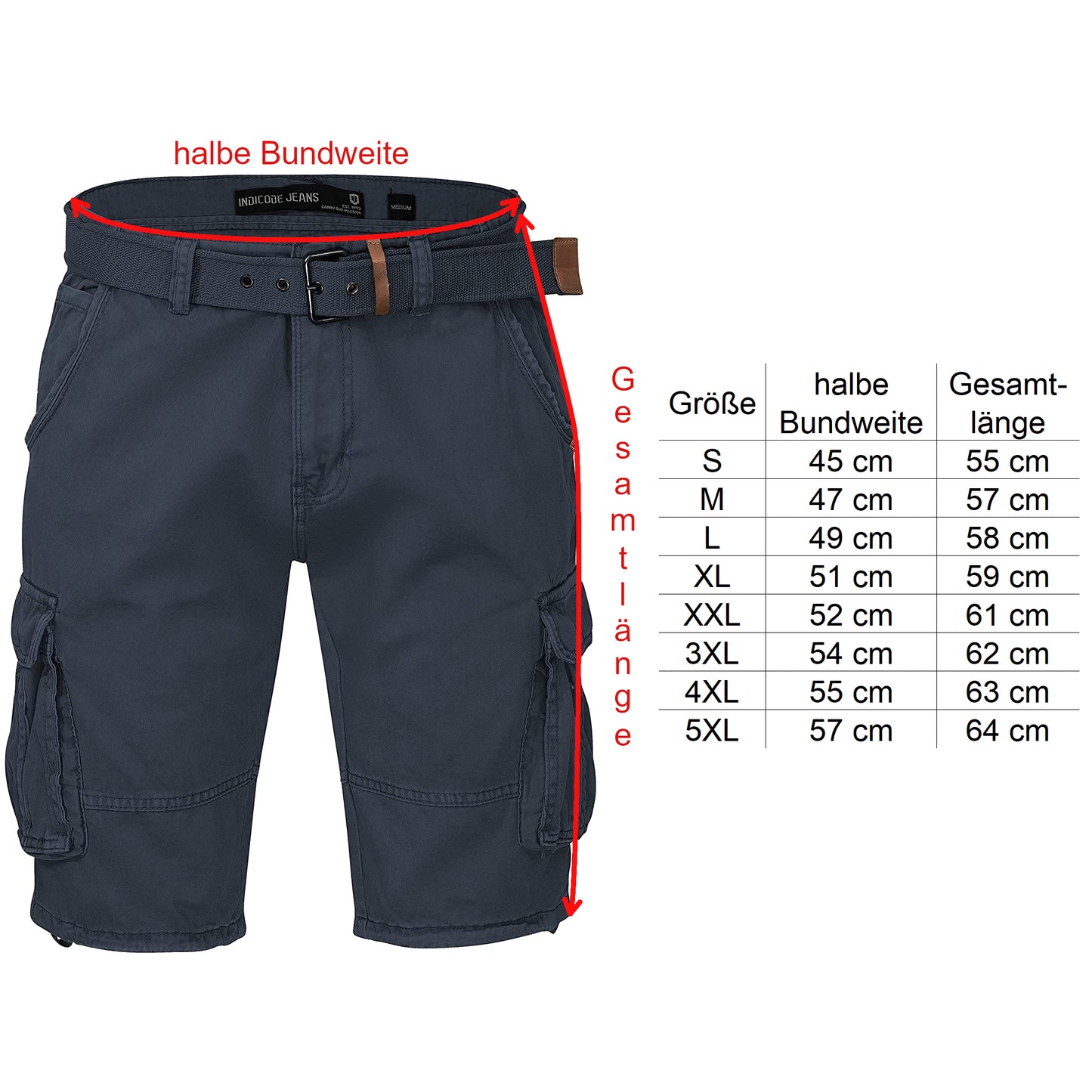 Indicode Cargoshorts Kjeld navy Größentabelle - City-Kaufhaus Herber GmbH