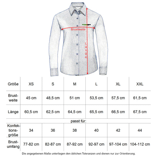Oberbarnim Schulen Mädchen/Damen Bluse langarm Größentabelle - City-Kaufhaus Herber GmbH