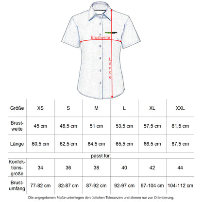 Oberbarnim Schulen Mädchen/Damen Bluse kurzarm Größentabelle - City-Kaufhaus Herber GmbH