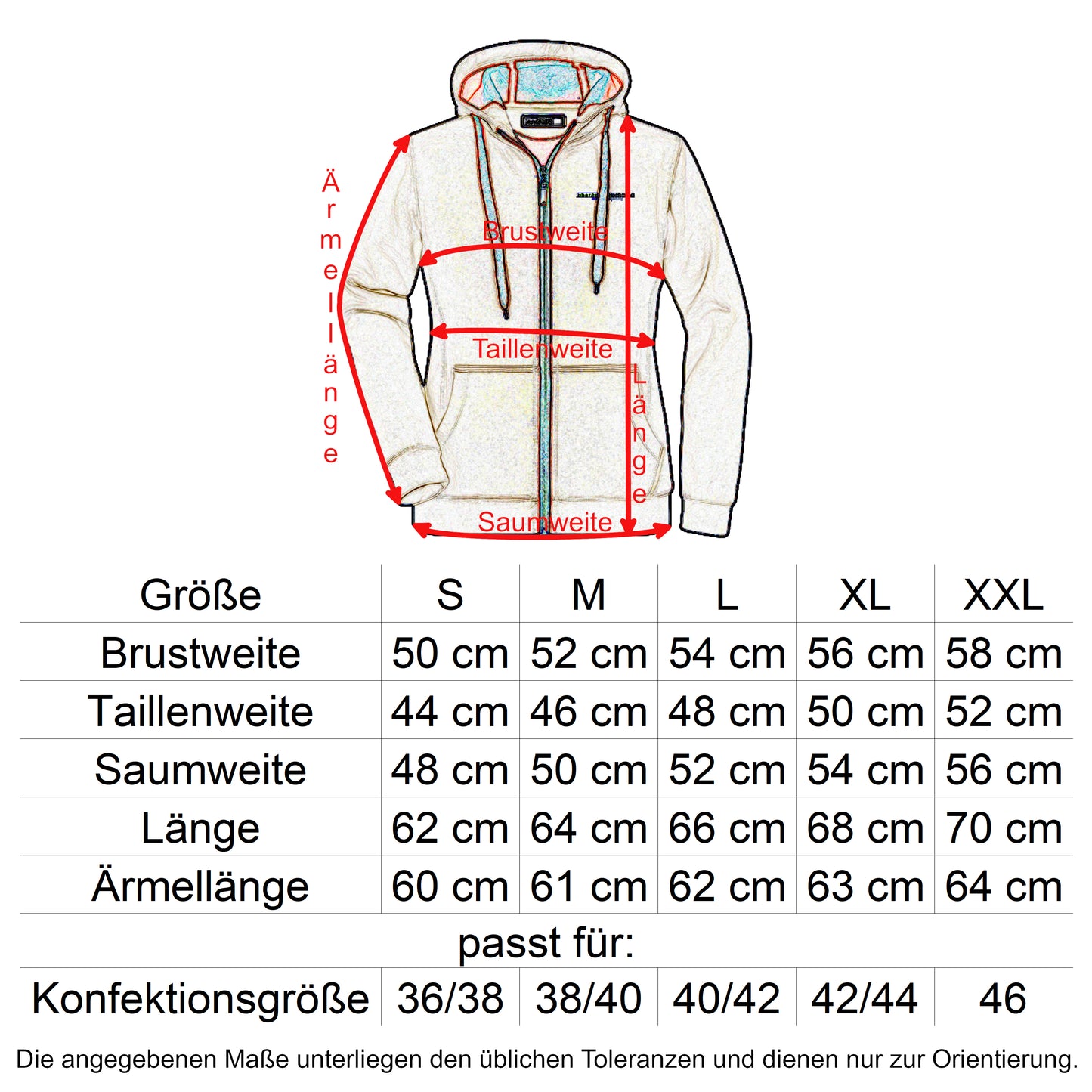 Oberbarnim Schulen Mädchen/Damen Doubleface Jacket Größentabelle - City-Kaufhaus Herber GmbH