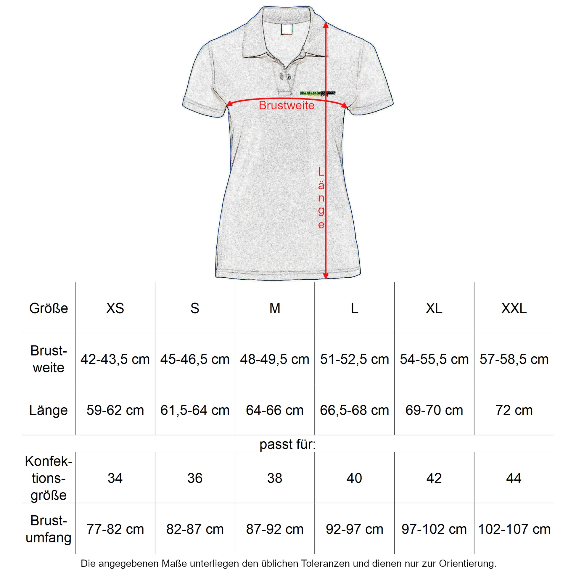 Oberbarnim Schulen Mädchen/Damen Poloshirt Größentabelle - City-Kaufhaus Herber GmbH
