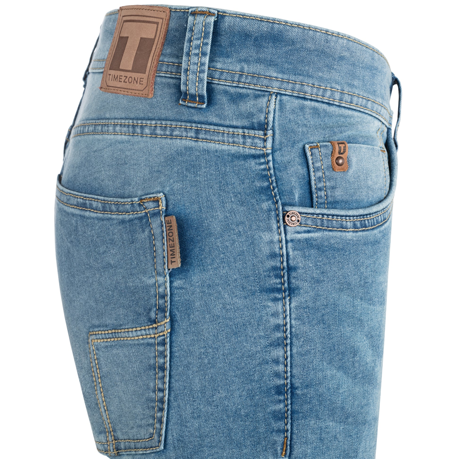 Timezone Stretchjeans Slim EduardoTZ 3041 blue denim wash Detailansicht rechte Seite - City-Kaufhaus Herber GmbH