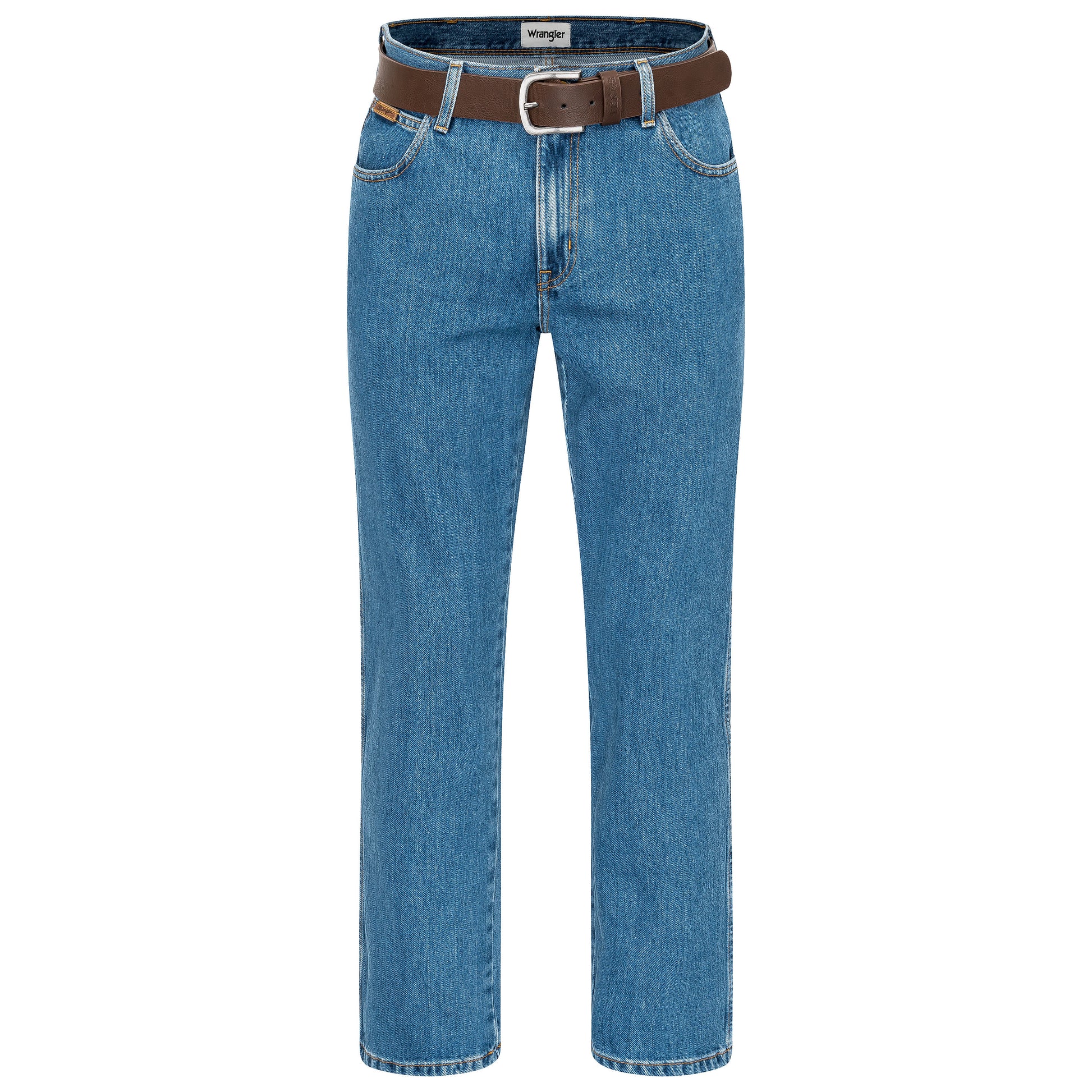 Wrangler Texas Baumwolljeans W12105096 Stonewash mit braunem Gürtel - City-Kaufhaus Herber GmbH
