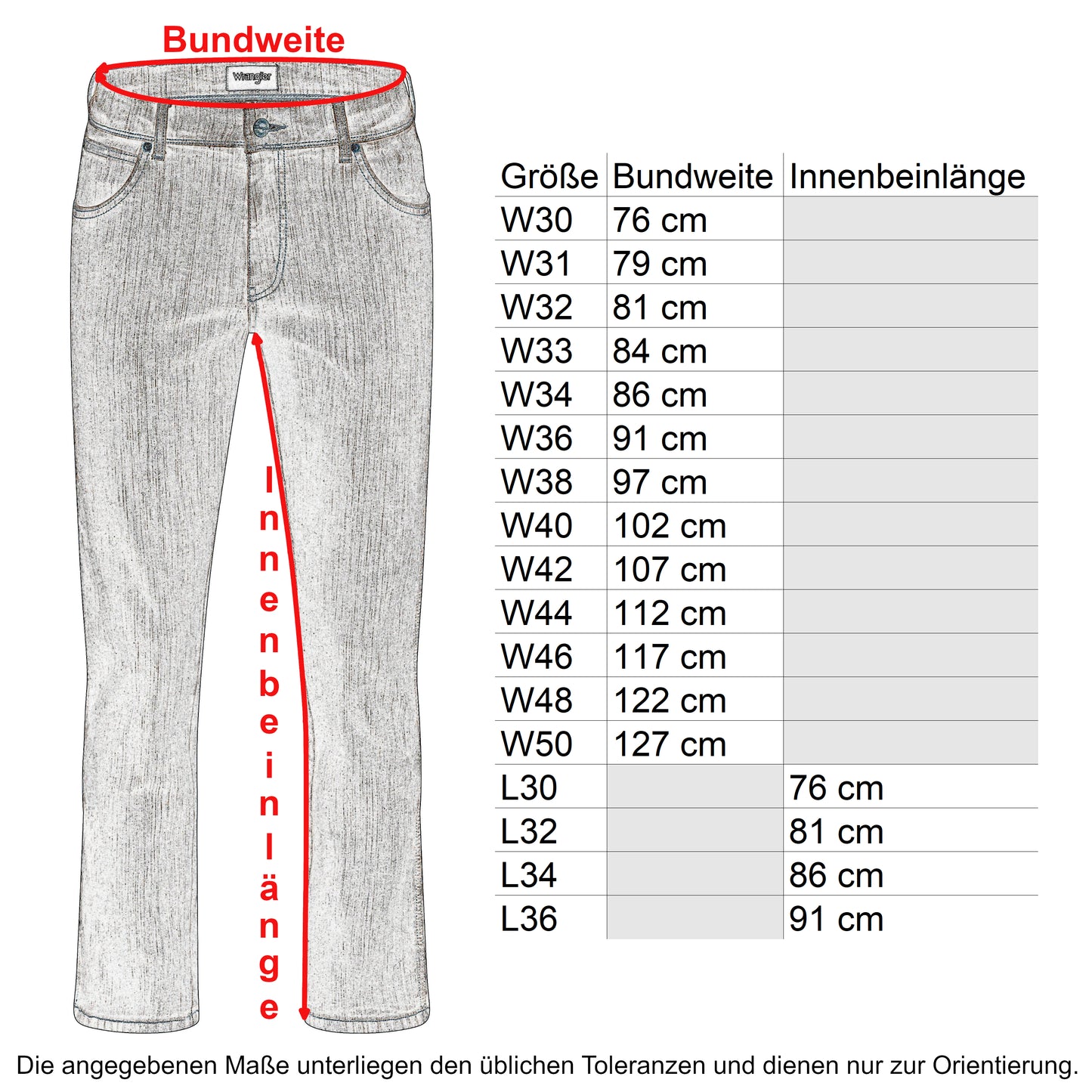 Wrangler Texas Größentabelle - City-Kaufhaus Herber GmbH