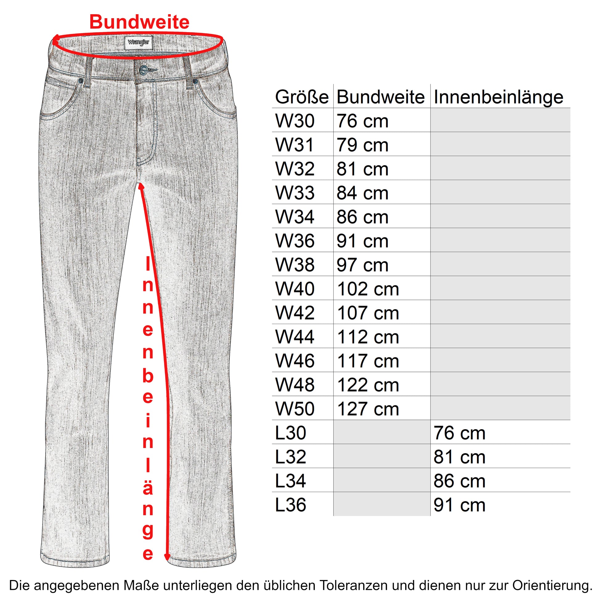 Wrangler Texas Größentabelle - City-Kaufhaus Herber GmbH