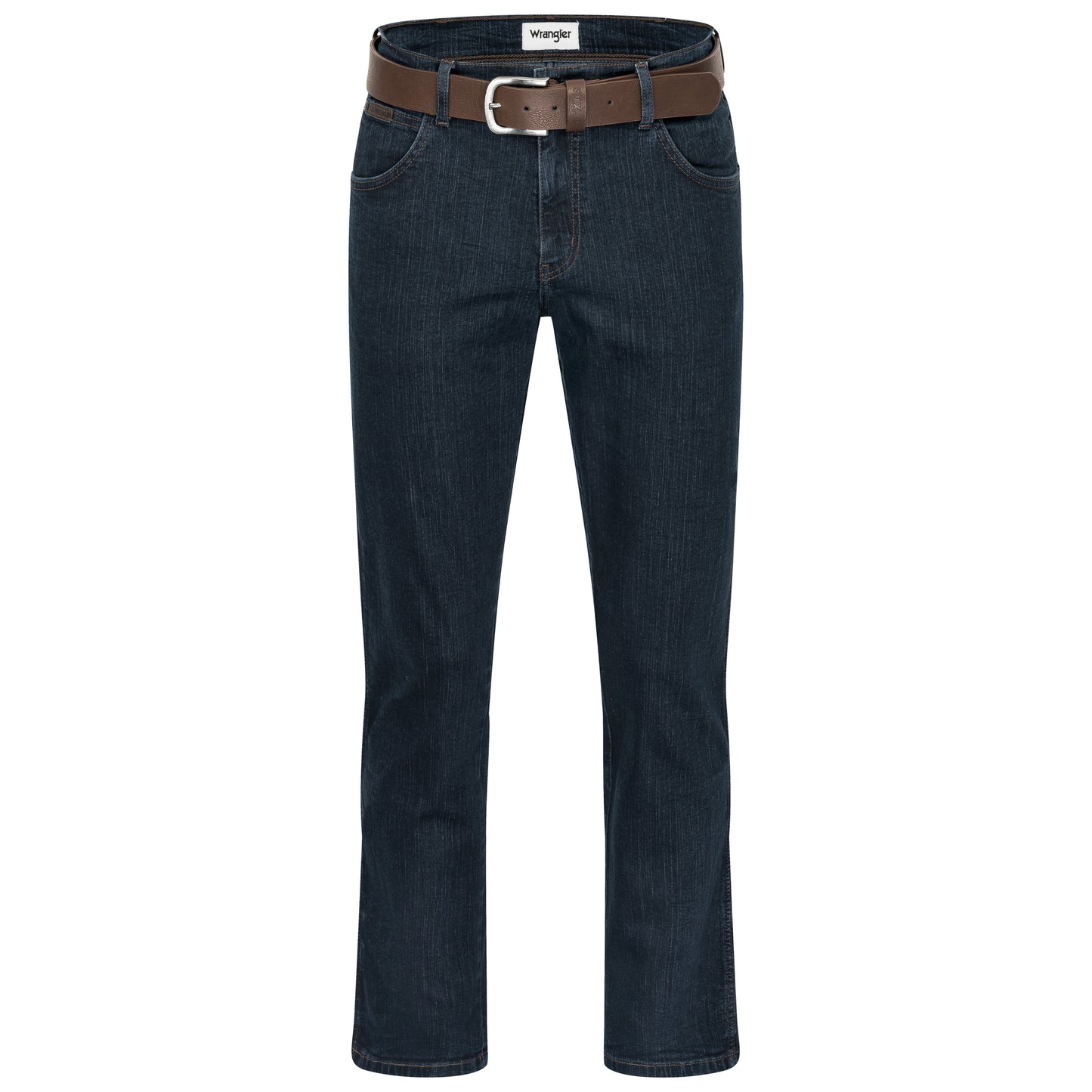 Wrangler Texas Stretchjeans W12175001 Blue Black mit braunem Gürtel - City-Kaufhaus Herber GmbH