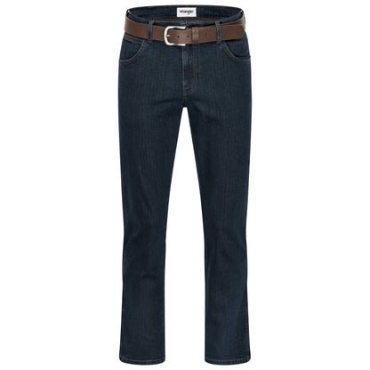 Wrangler Texas Stretchjeans W12175001 Blue Black mit braunem Gürtel - City-Kaufhaus Herber GmbH