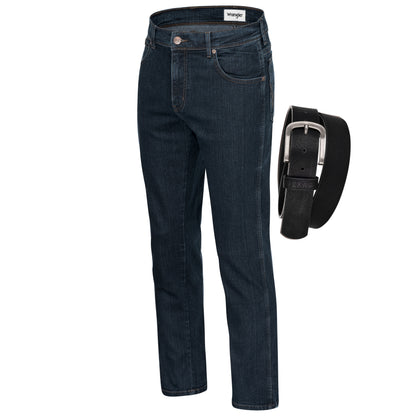 Wrangler Texas Stretchjeans W12175001 Blue Black mit schwarzem Gürtel - City-Kaufhaus Herber GmbH