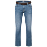 Wrangler Texas Stretchjeans W121HN13S Glaston Blue mit braunem Gürtel - City-Kaufhaus Herber GmbH