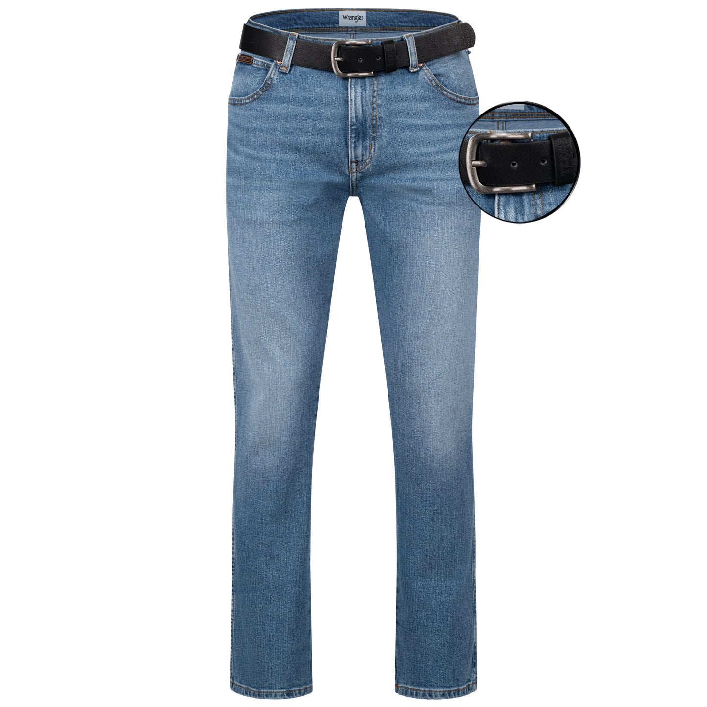 Wrangler Texas Stretchjeans W121HN13S Glaston Blue mit schwarzem Gürtel - City-Kaufhaus Herber GmbH